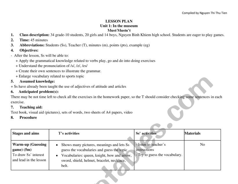 lesson worksheet