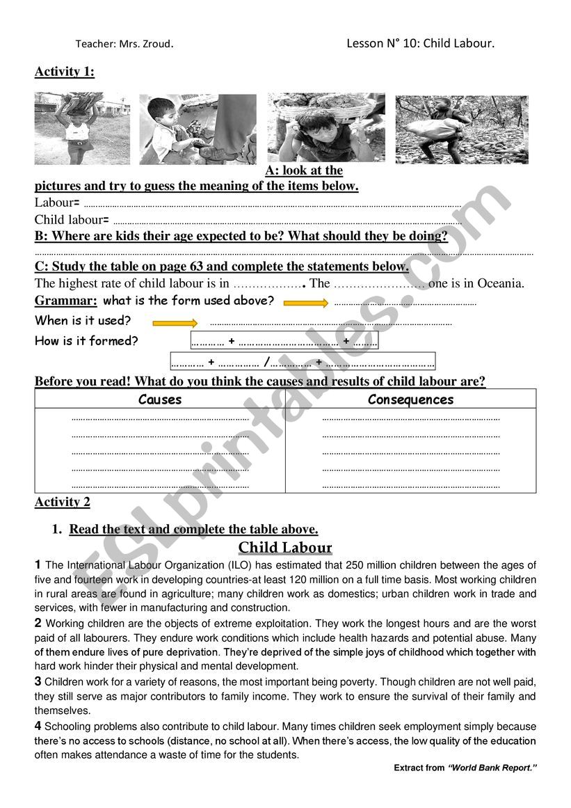 lesson 10 : child labour worksheet