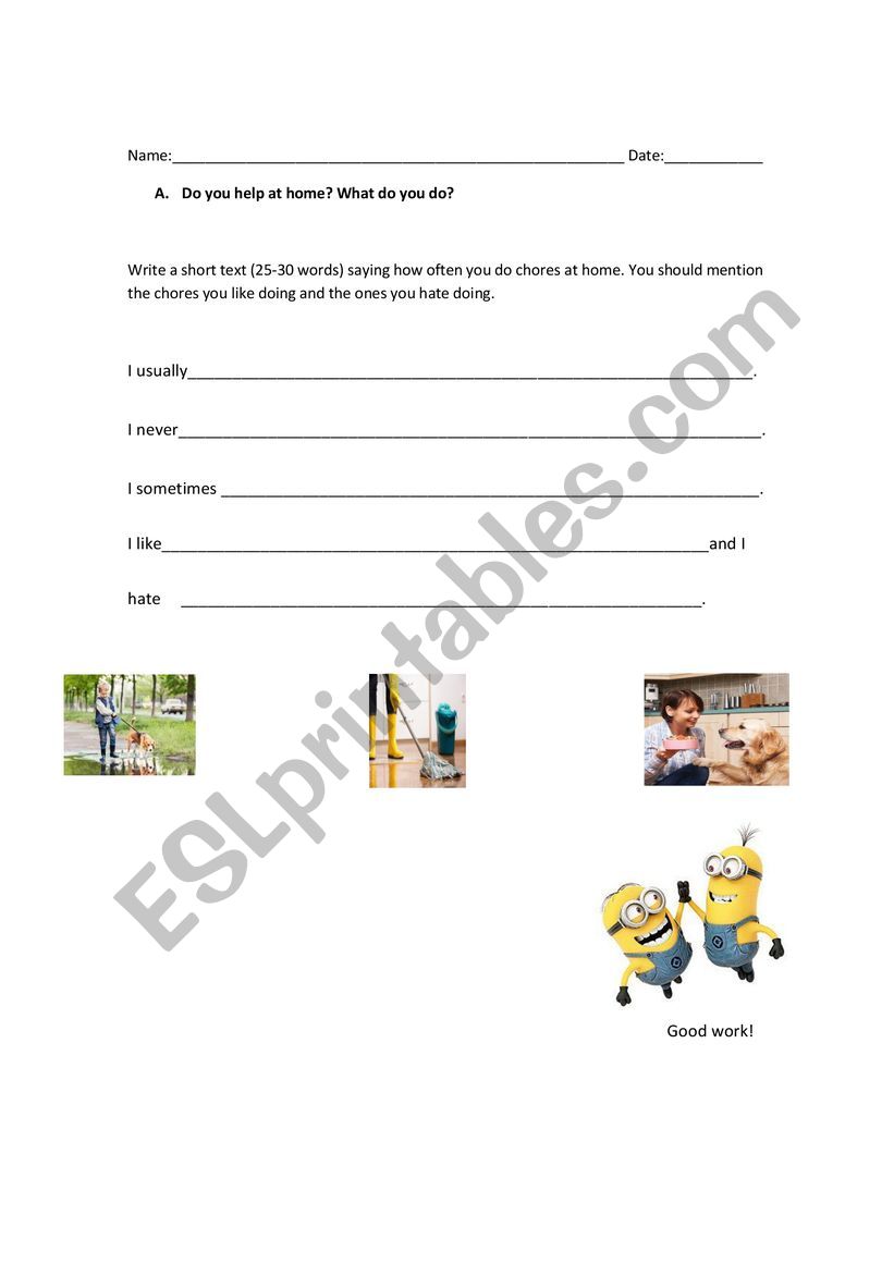 Household chores Writing worksheet