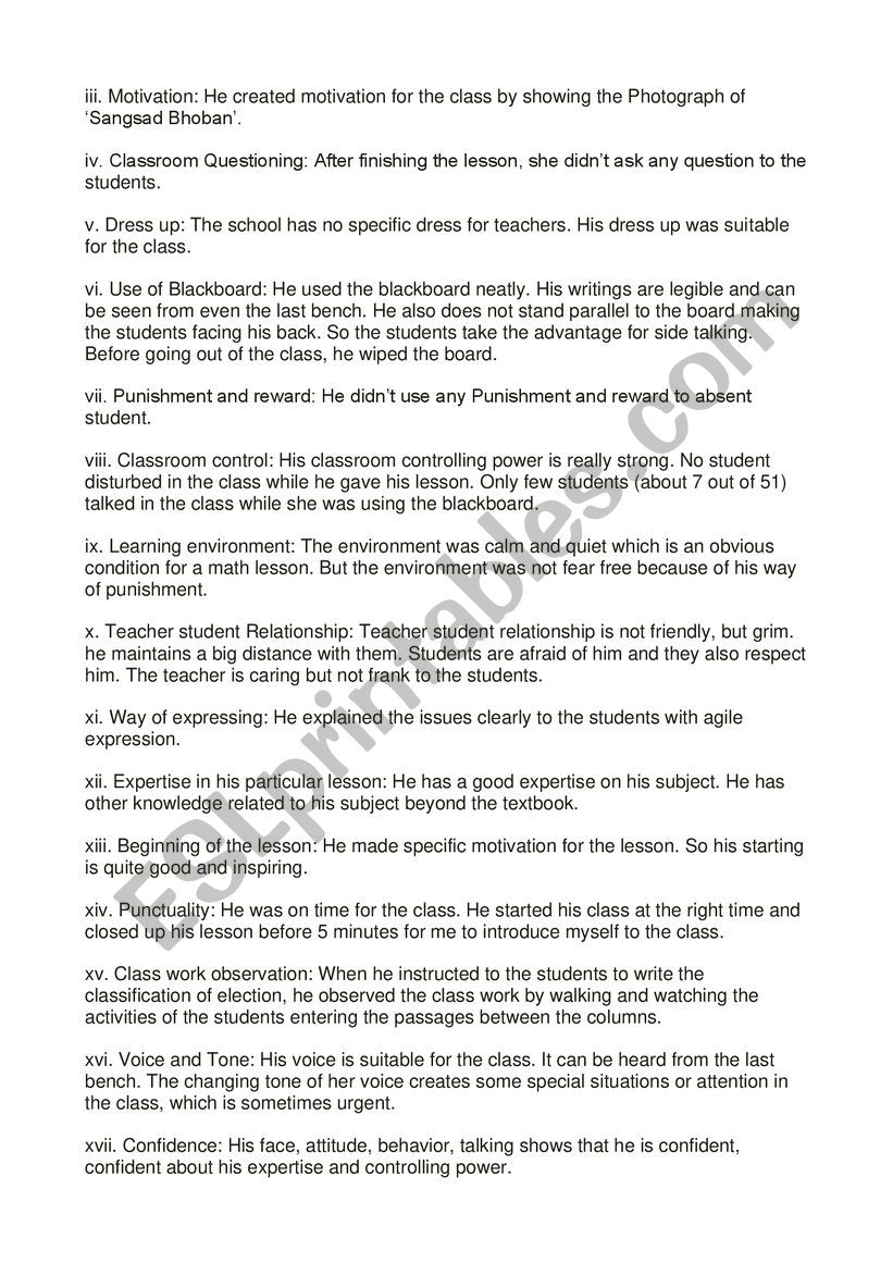school observation report