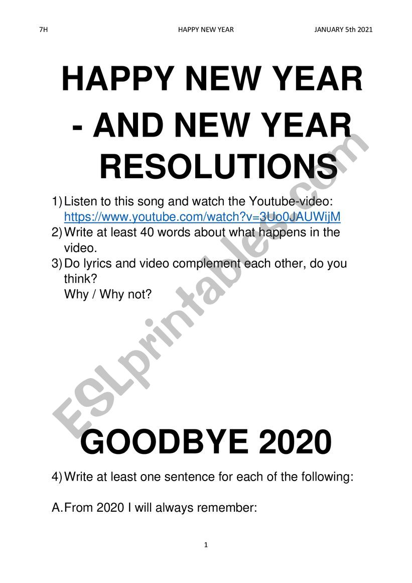 HAPPY NEW YEAR worksheet