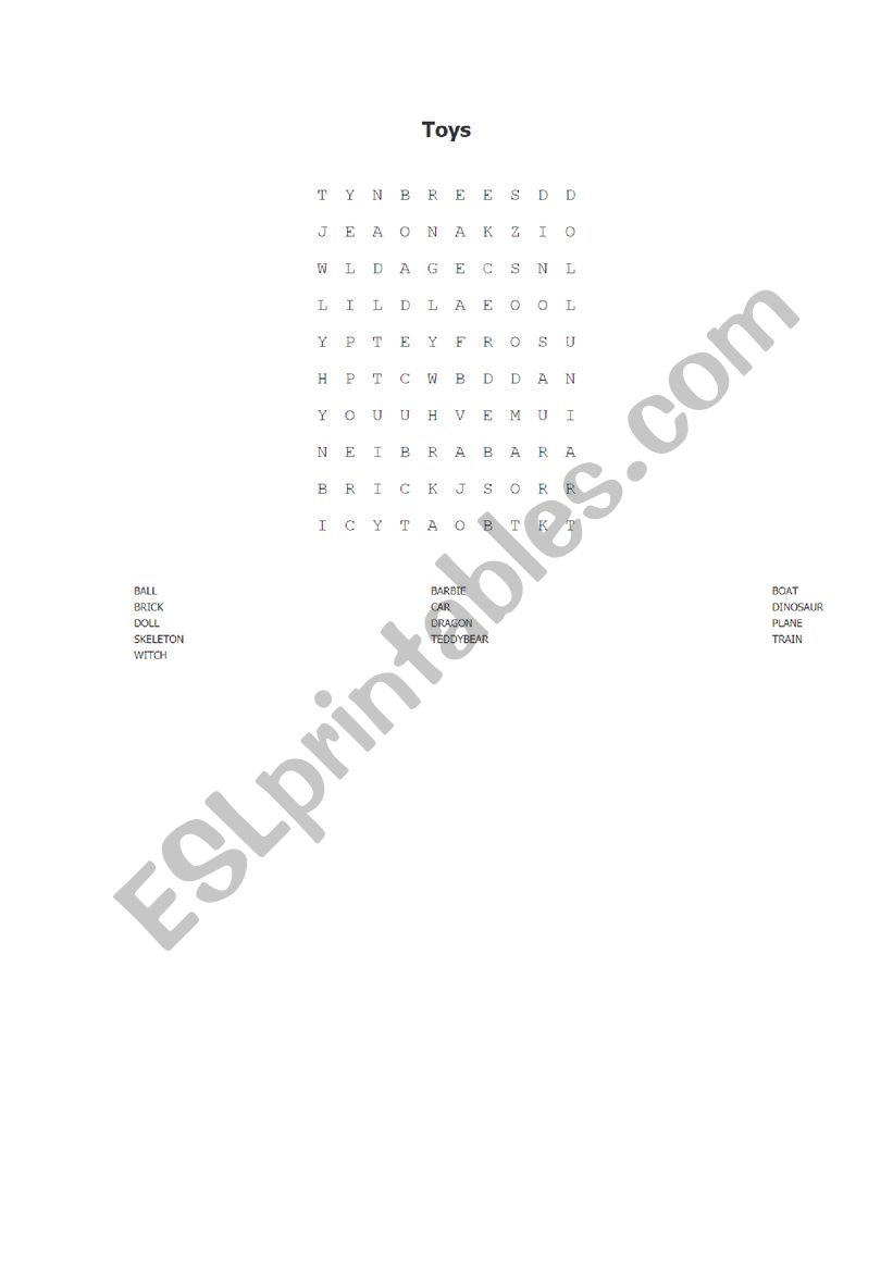 Toys wordserach worksheet