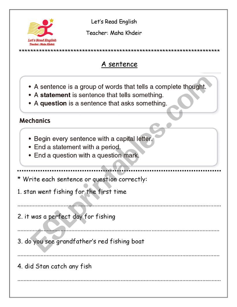 sentence worksheet