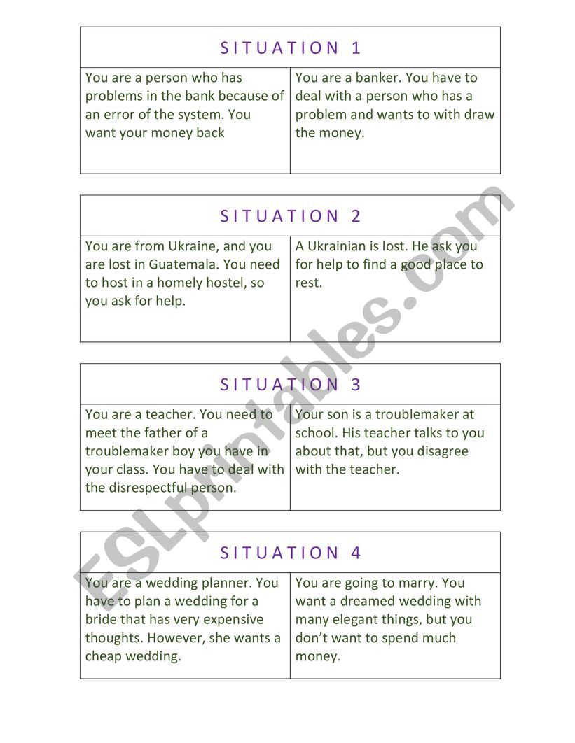 Role Plays, Simple Present worksheet