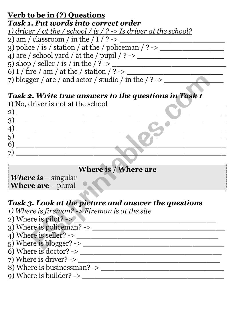 Verb To Be - Questions worksheet