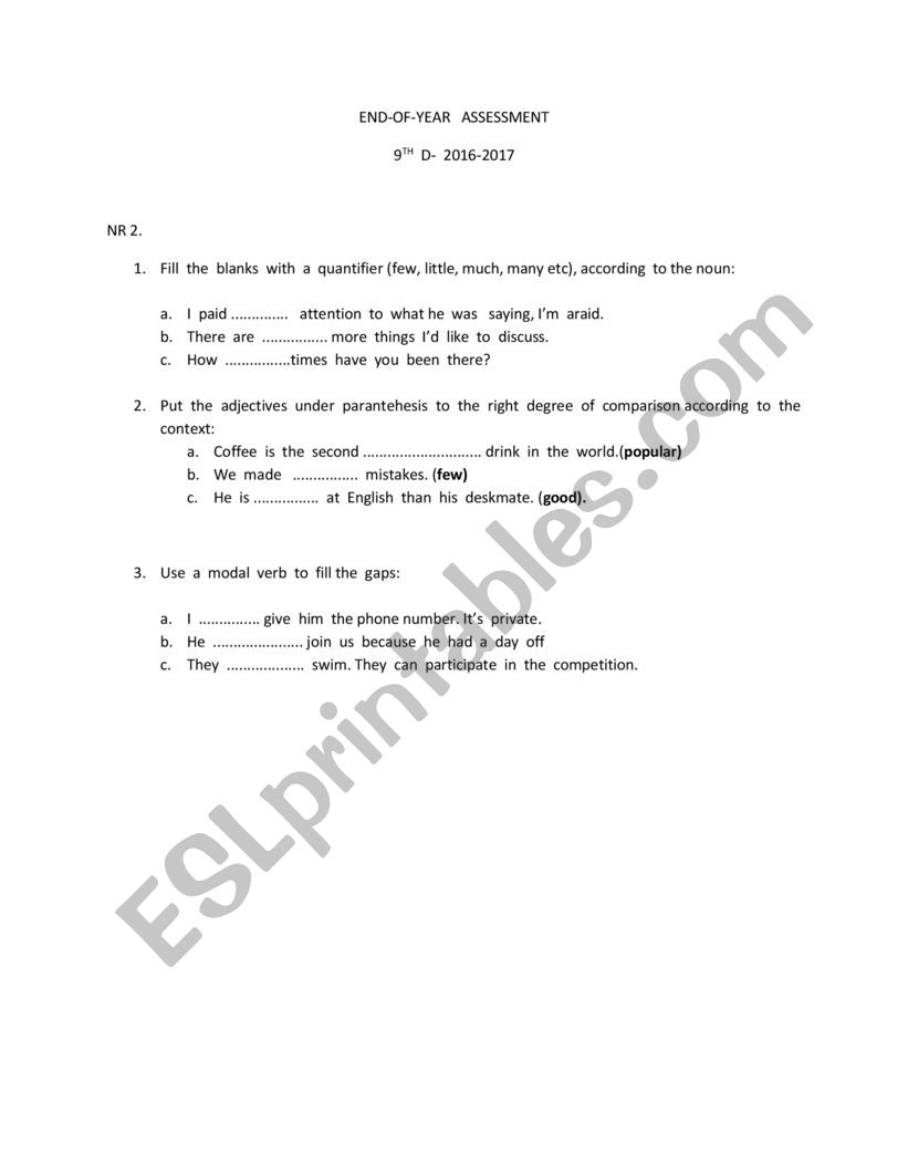 test  paper worksheet