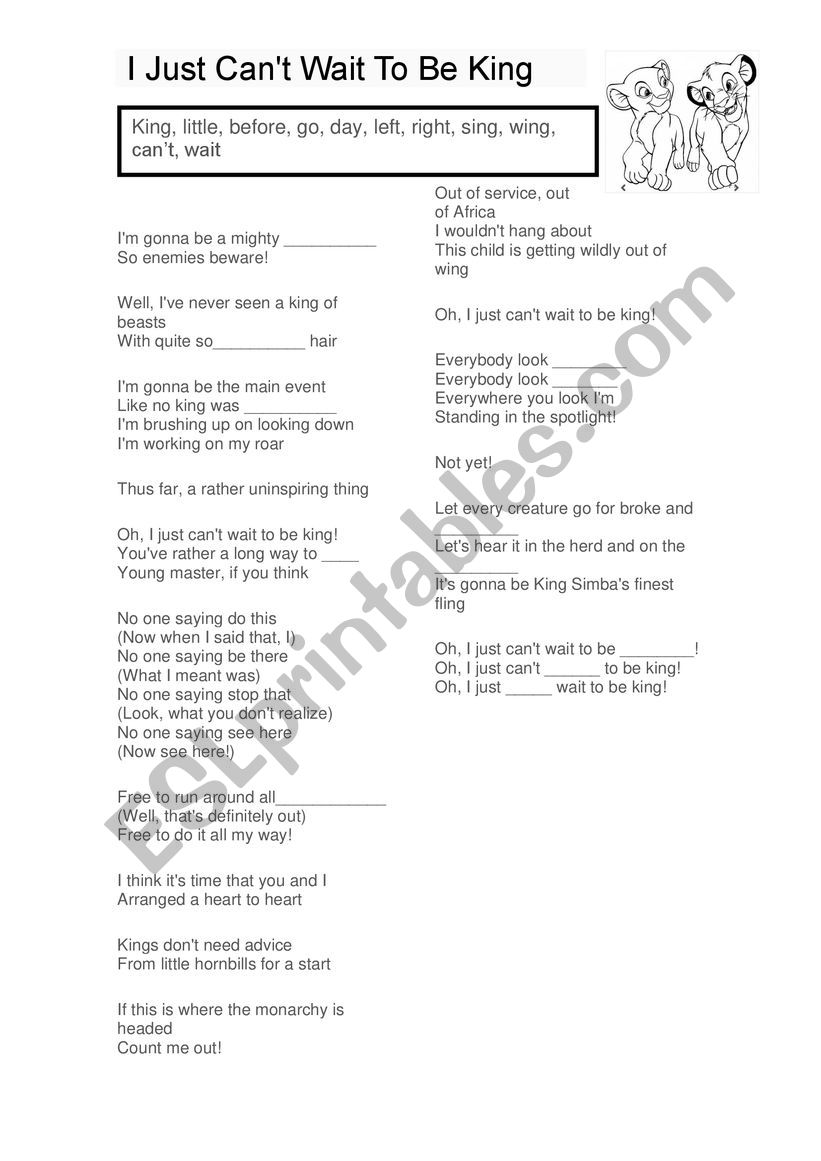 SONG- I just canÃ¯Â¿Â½t wait to be king