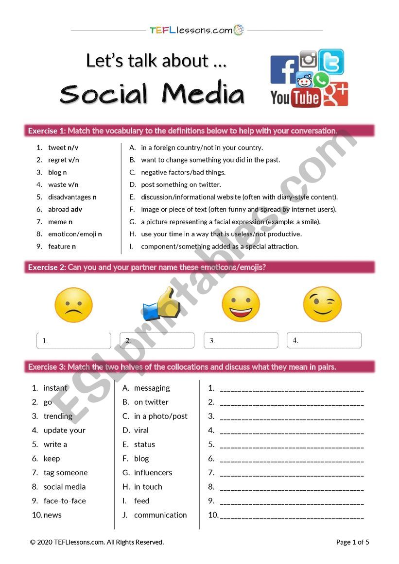 Social Media Lesson worksheet