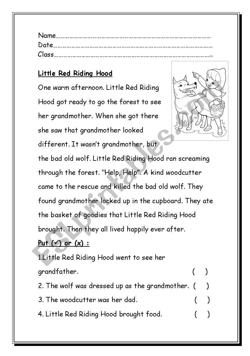 Comprehension worksheet