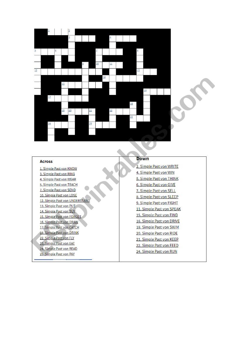 irregular verbs crossword worksheet