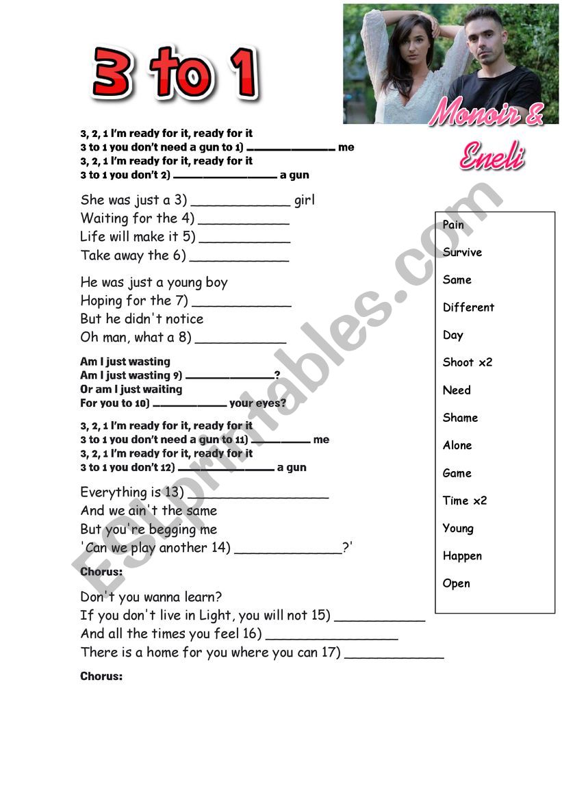 3 to 1 worksheet