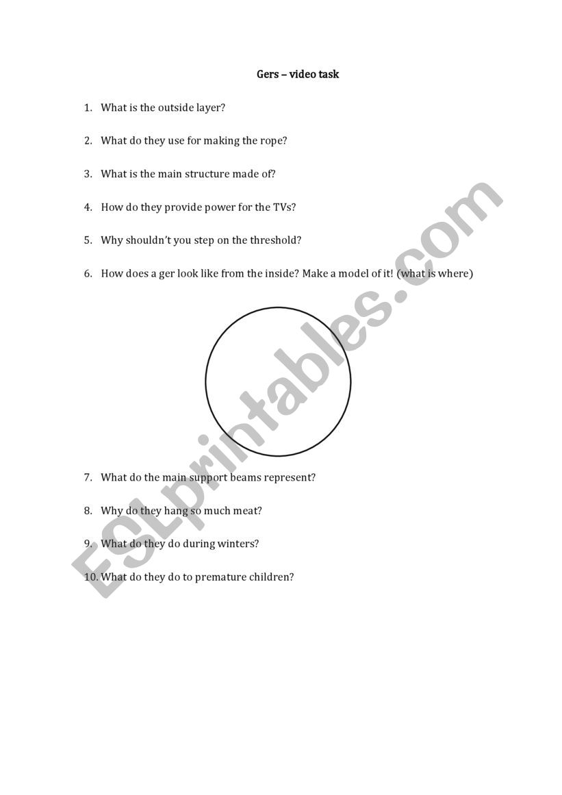 The Mongolian Ger worksheet