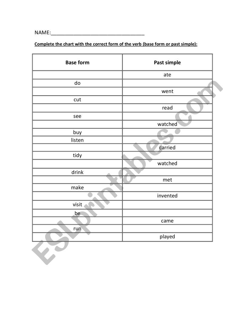 simple past revision worksheet