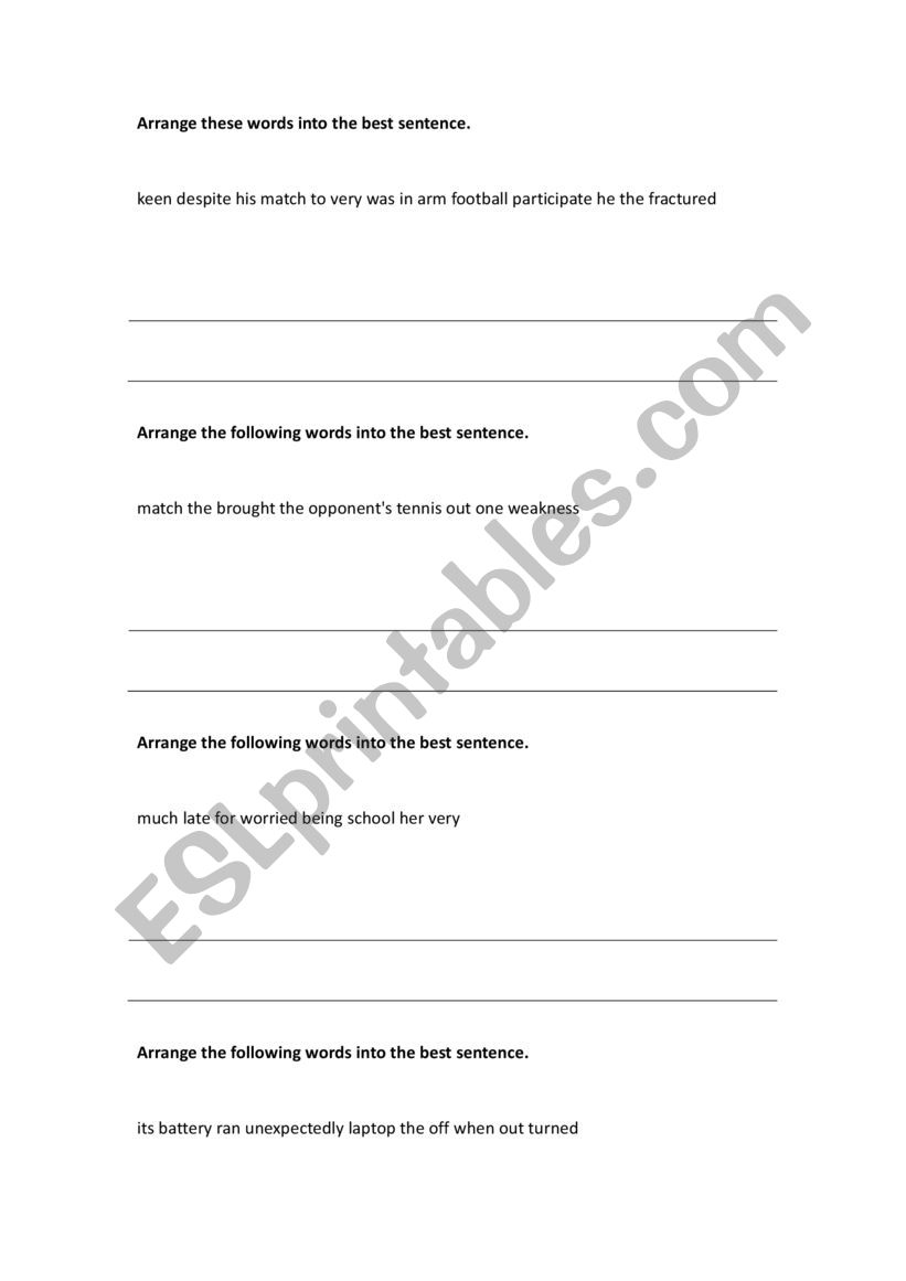 Arrange the best sentence worksheet