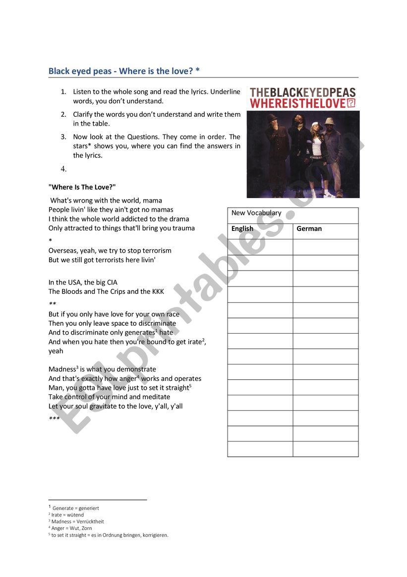 Song Racisme worksheet