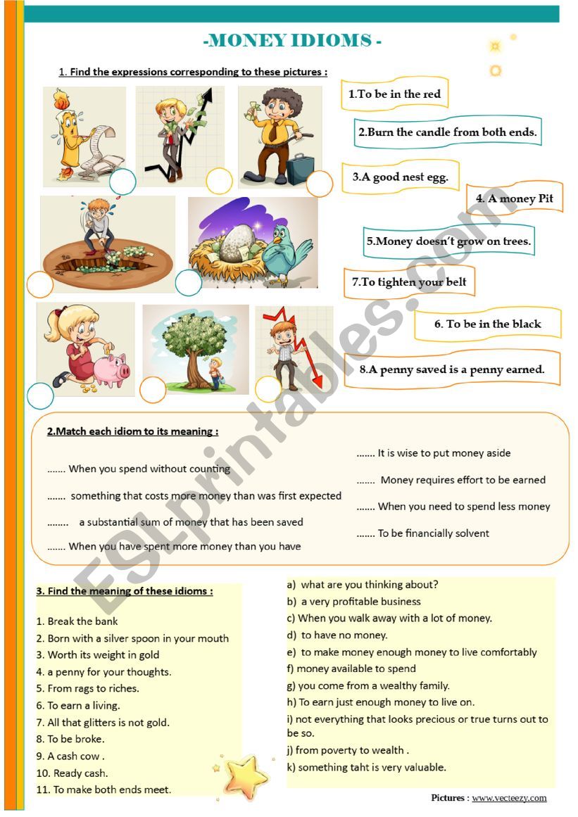 Money idioms worksheet