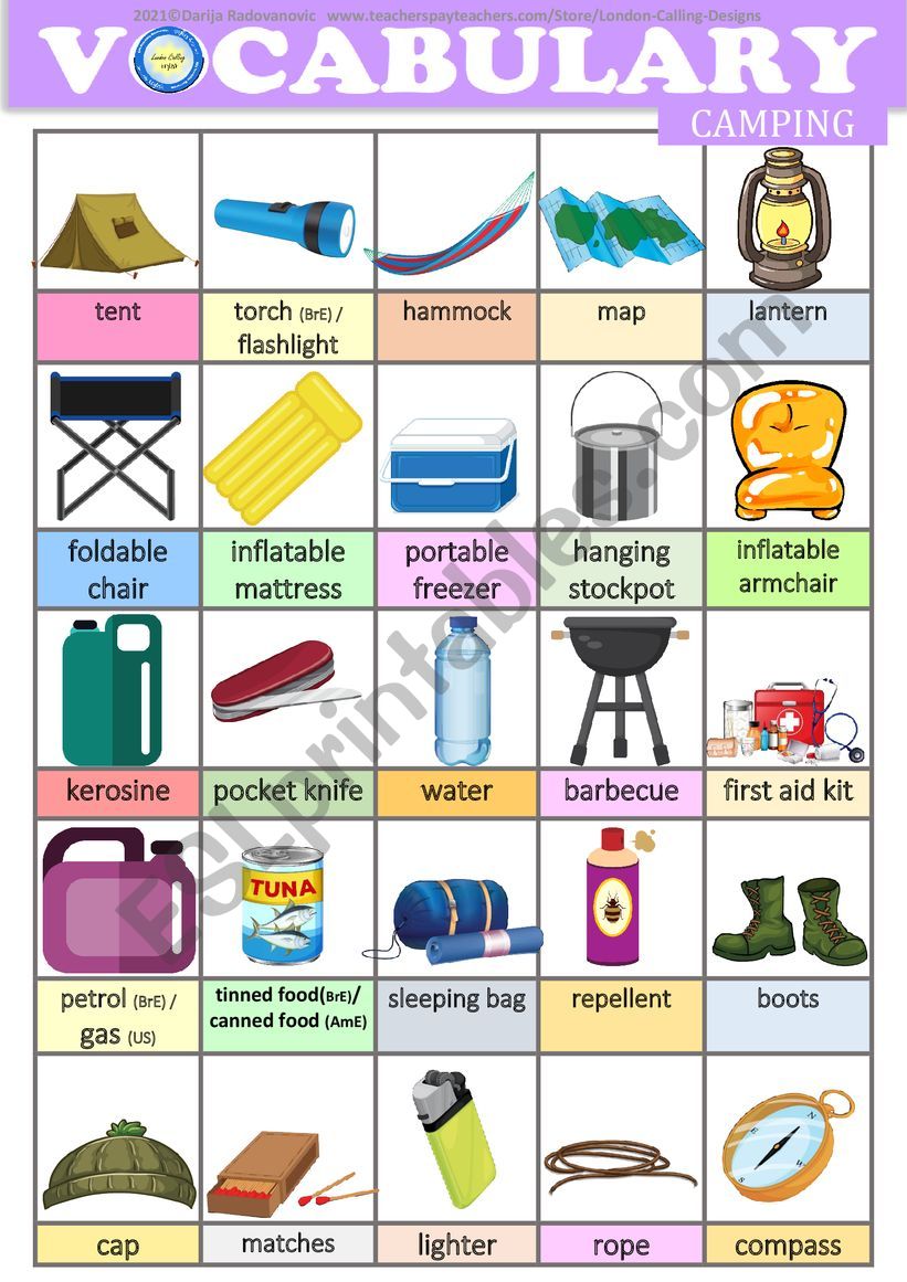 Camping Vocabulary worksheet