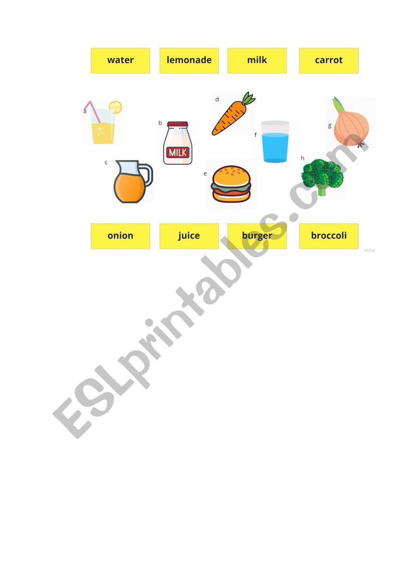 Food matching worksheet