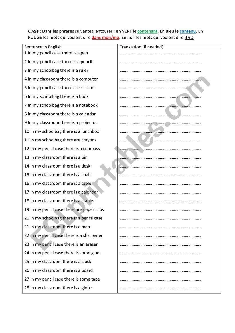 match classroom language exercises 