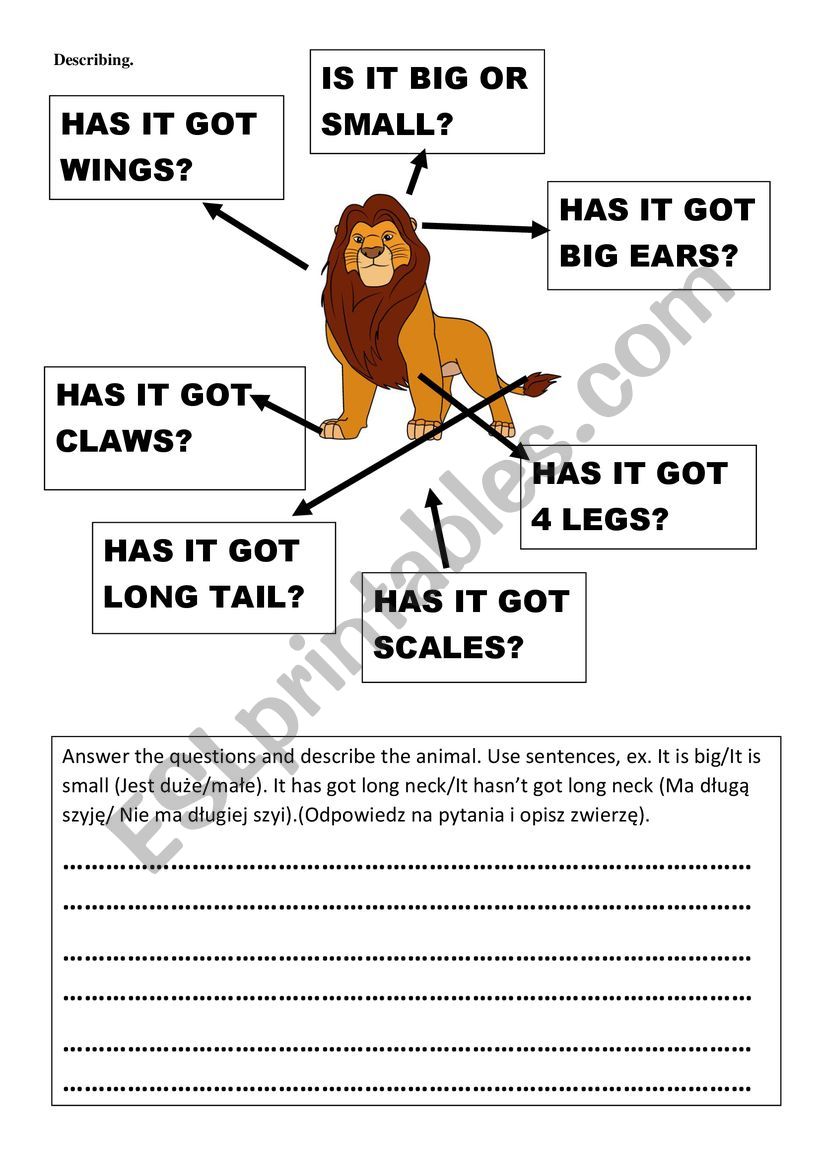 Animals - body parts worksheet