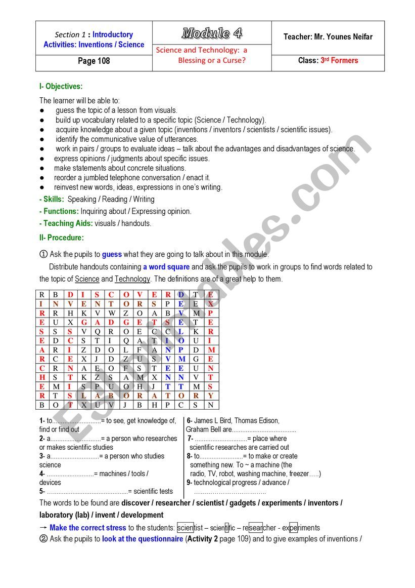 Module 4 - Sec 1 - Introductory Activities (Lesson Planning)