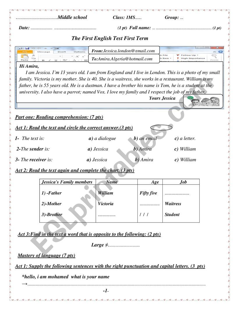 1st Test 2021 worksheet