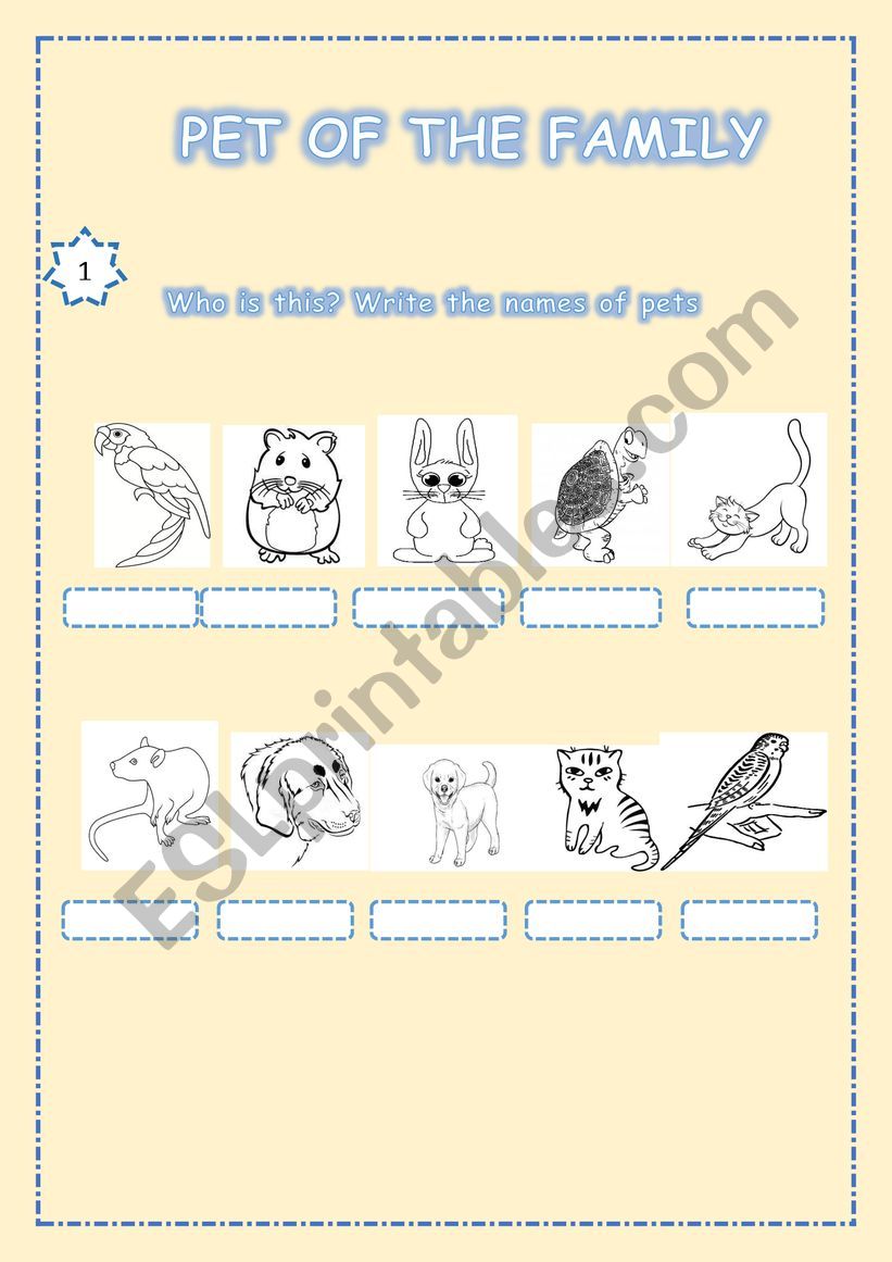 Pet of the family worksheet