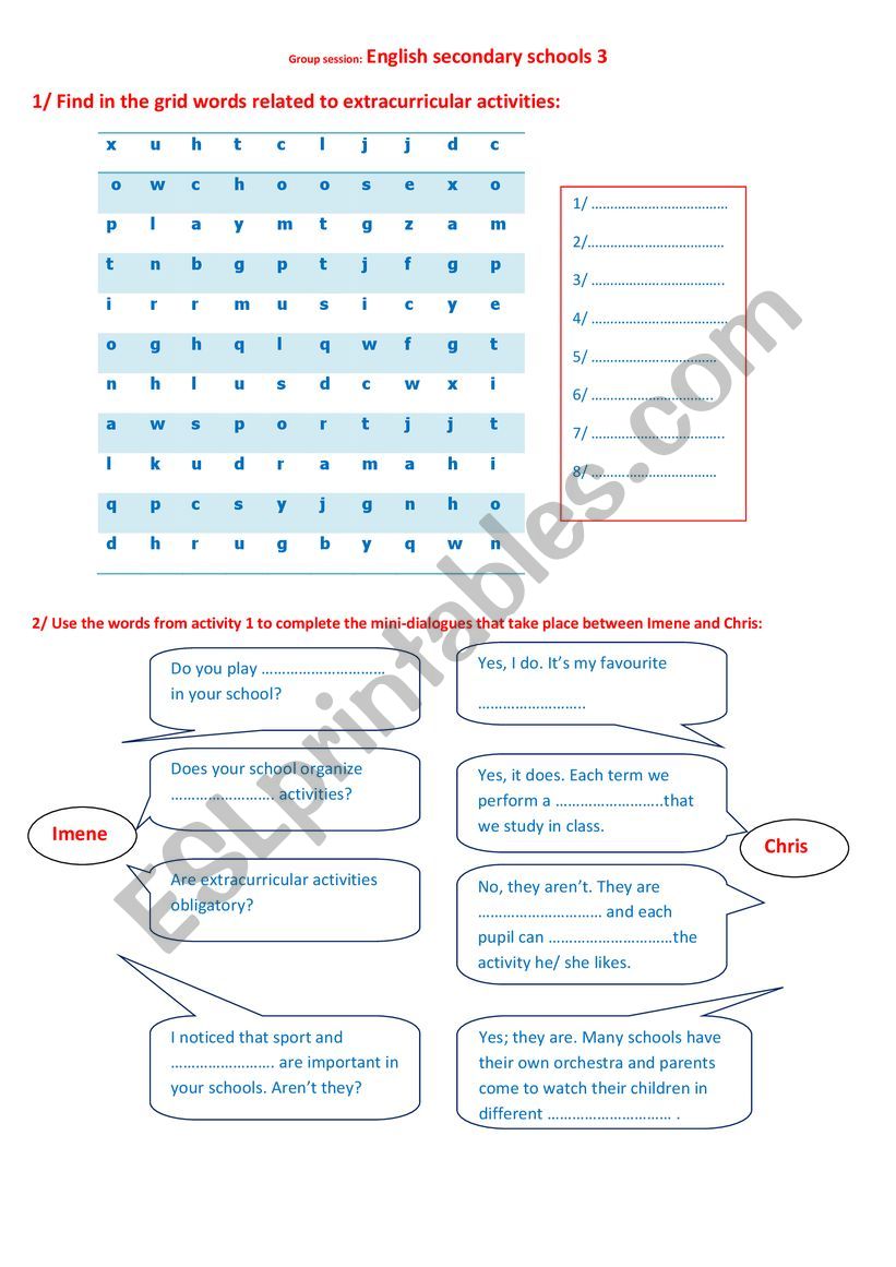 English secondary schools 3 worksheet