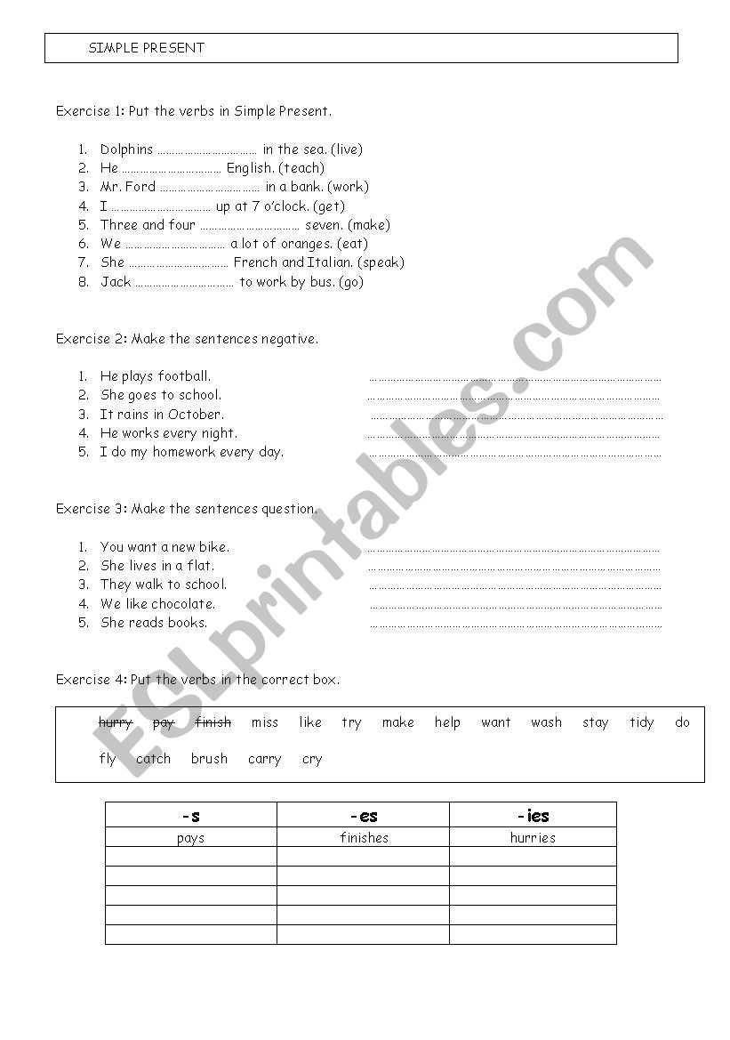 Simple Present worksheet