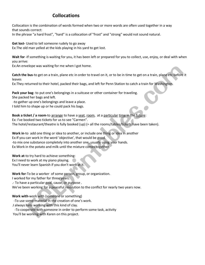  Collocations worksheet