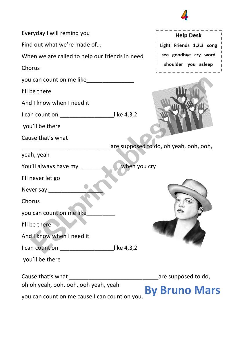 Count On Me Song By Bruno Mars Esl Worksheet By Santignasi