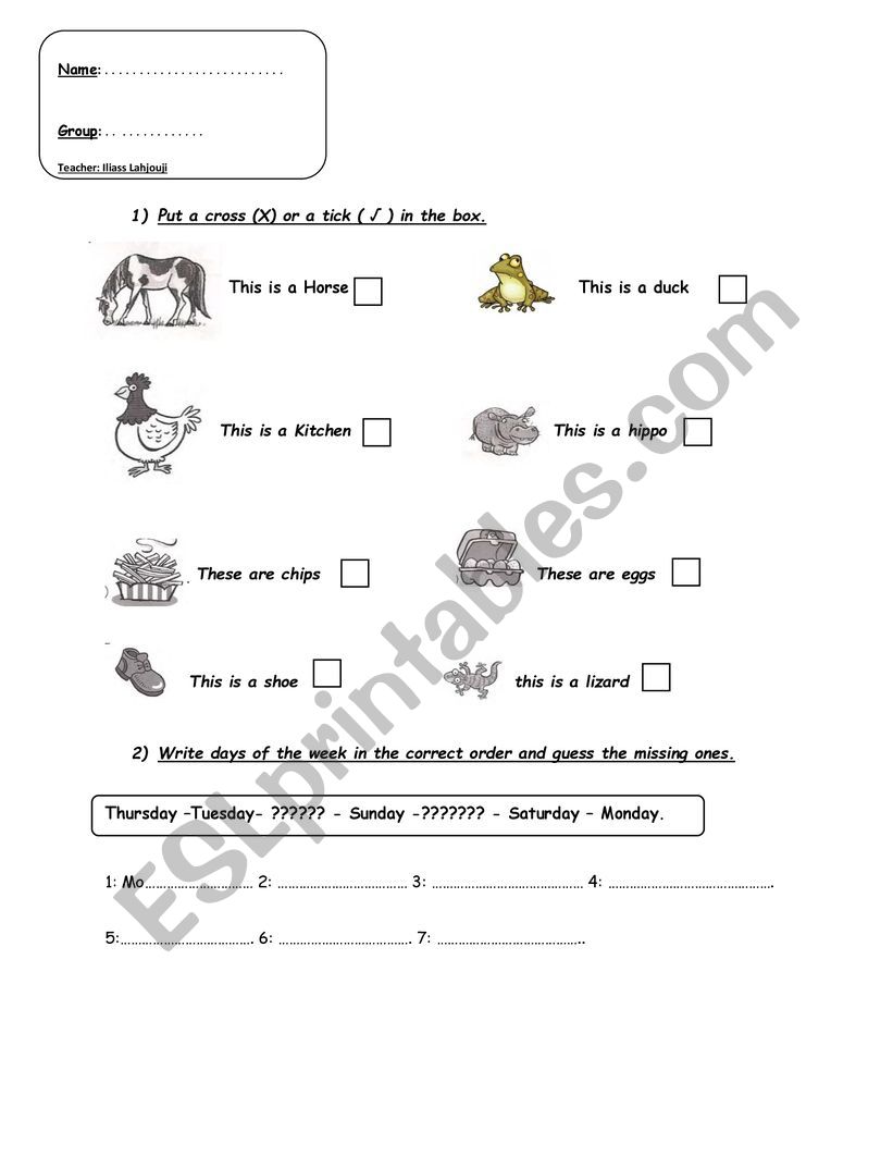 exercises/test: animals - food - days of the week - numbers exercises/test: animals - food - days of the week - numbers