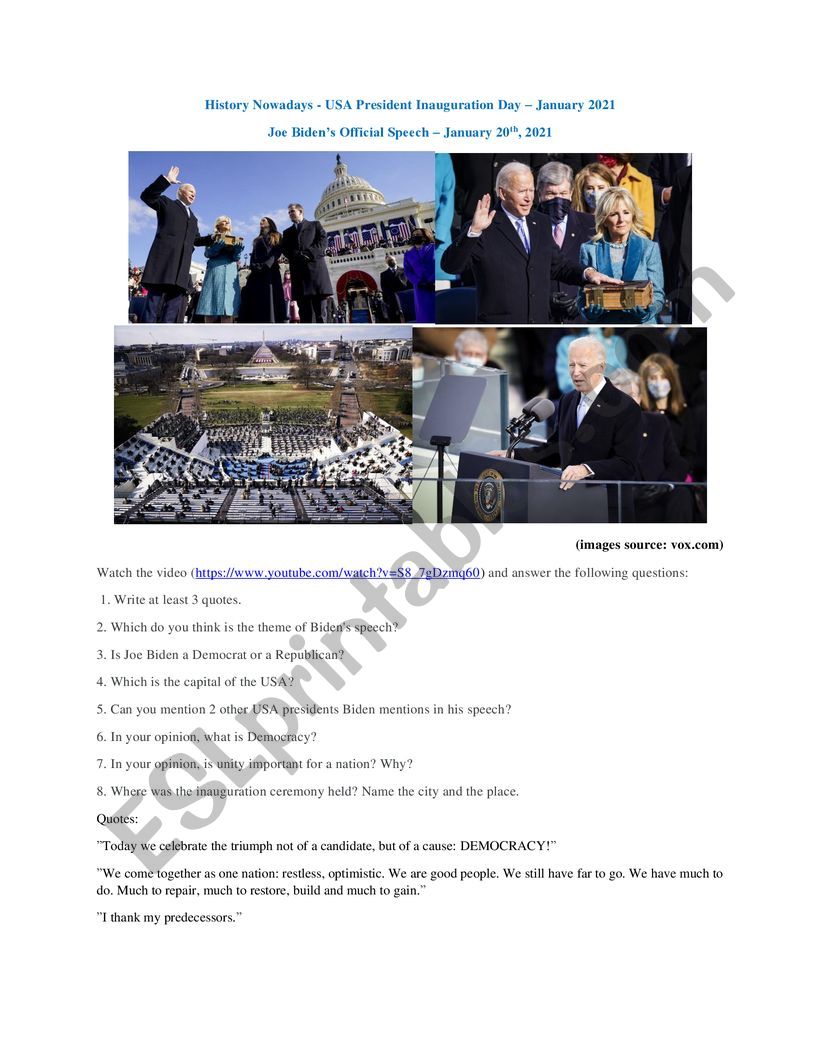 USA Culture and Civilization. Biden Inauguration Day 