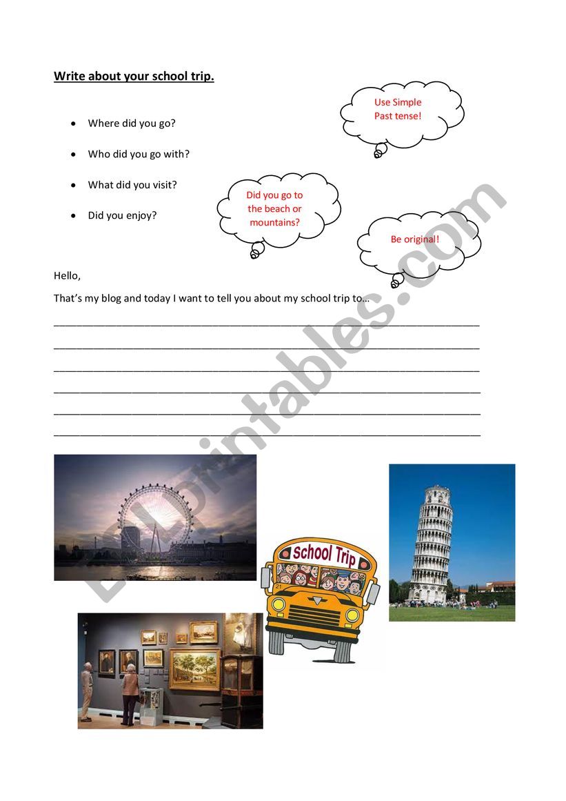 school trip worksheet