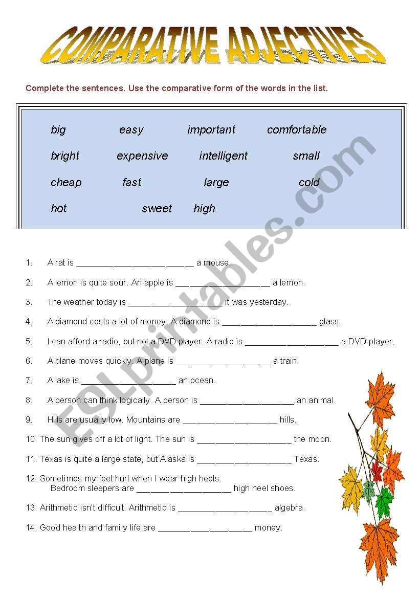 Comparative adjectives - fill in the blanks.