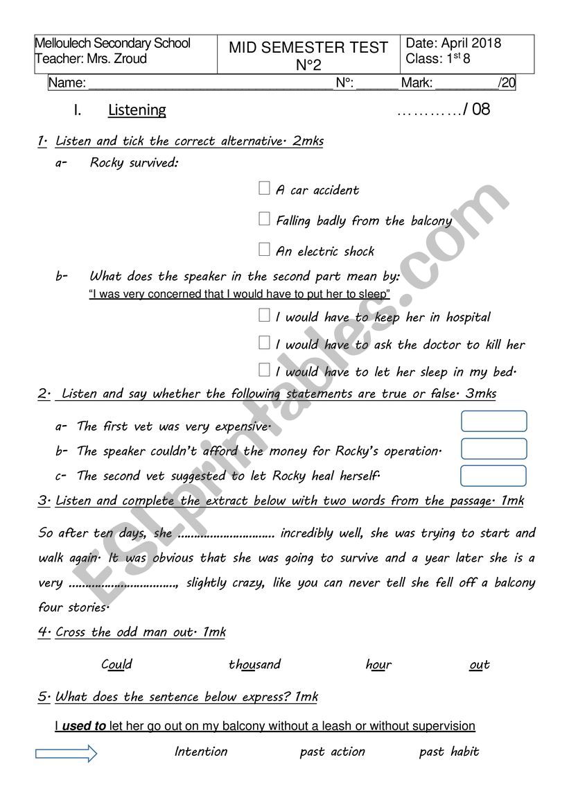 mid term test worksheet