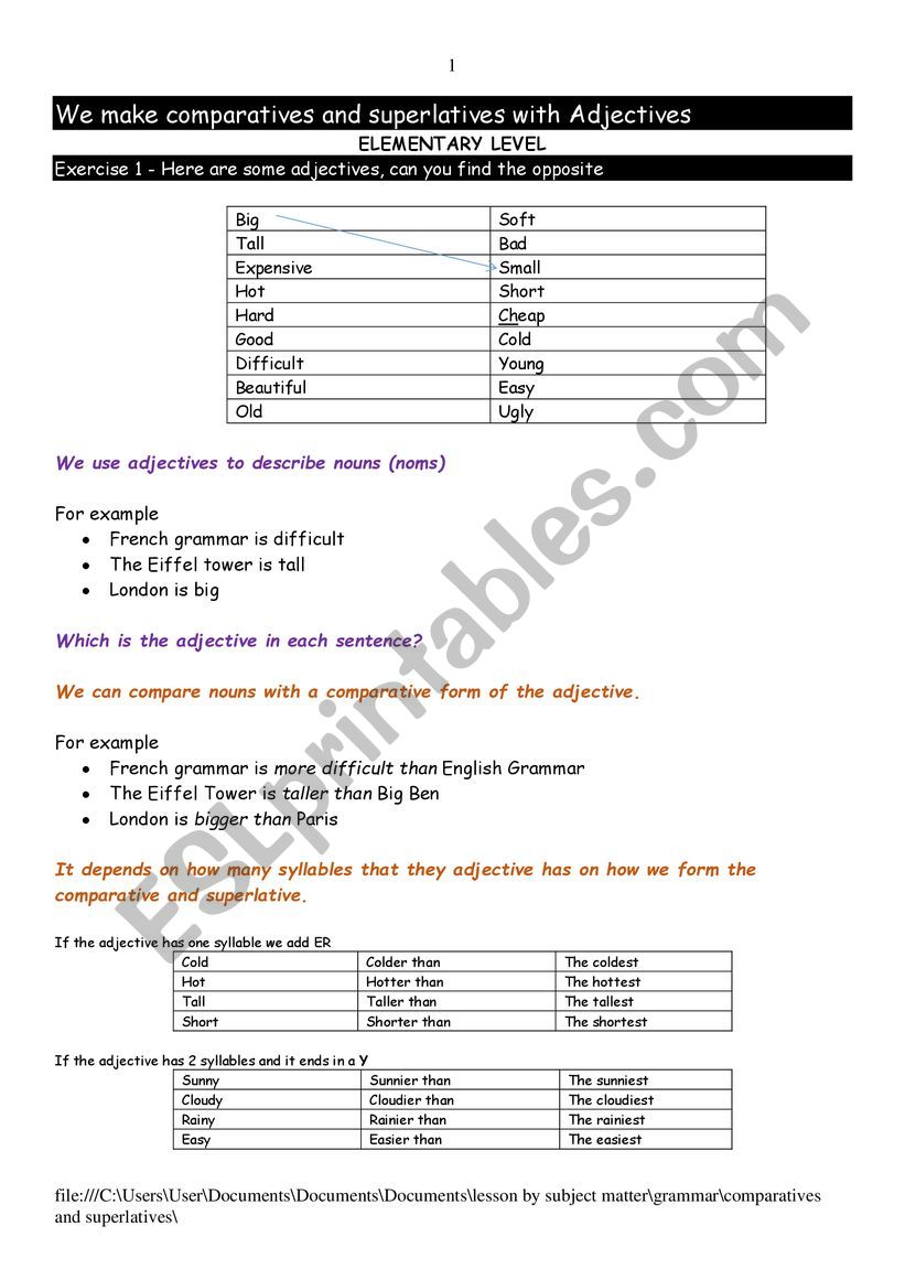 Comparatives and Superlatives Elementary 