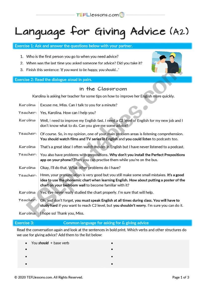 Giving Advice worksheet