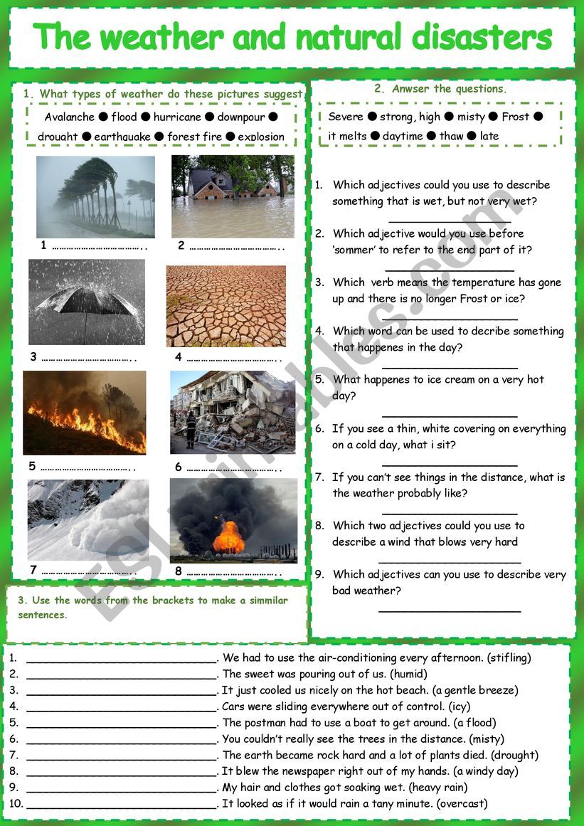 Weather and natural disasters worksheet