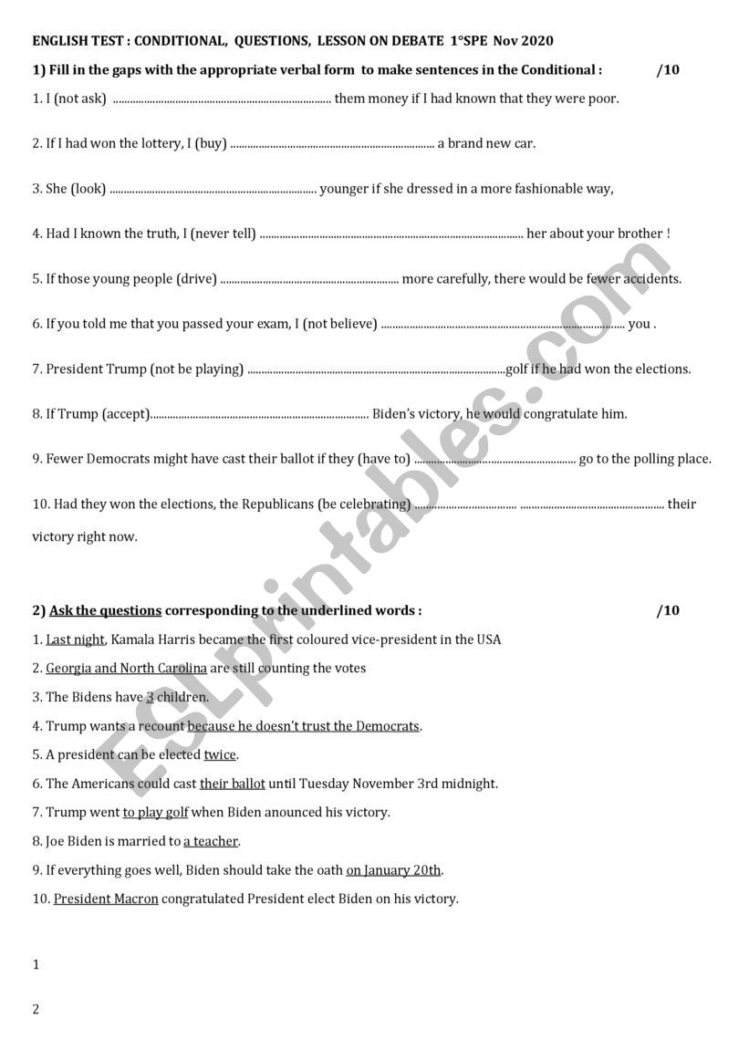 US Election 2021   Grammar worksheet