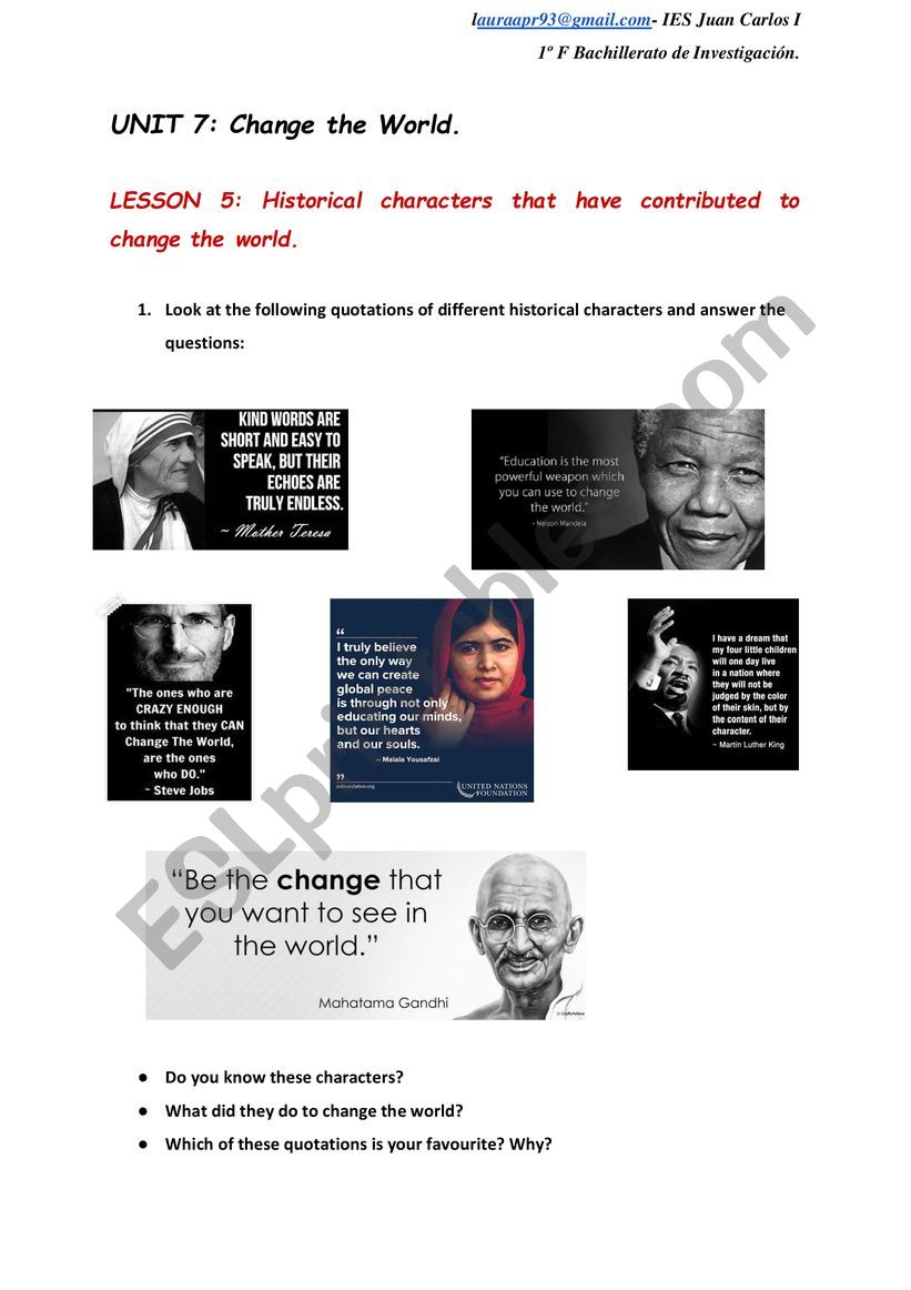 CHANGE THE WORLD worksheet