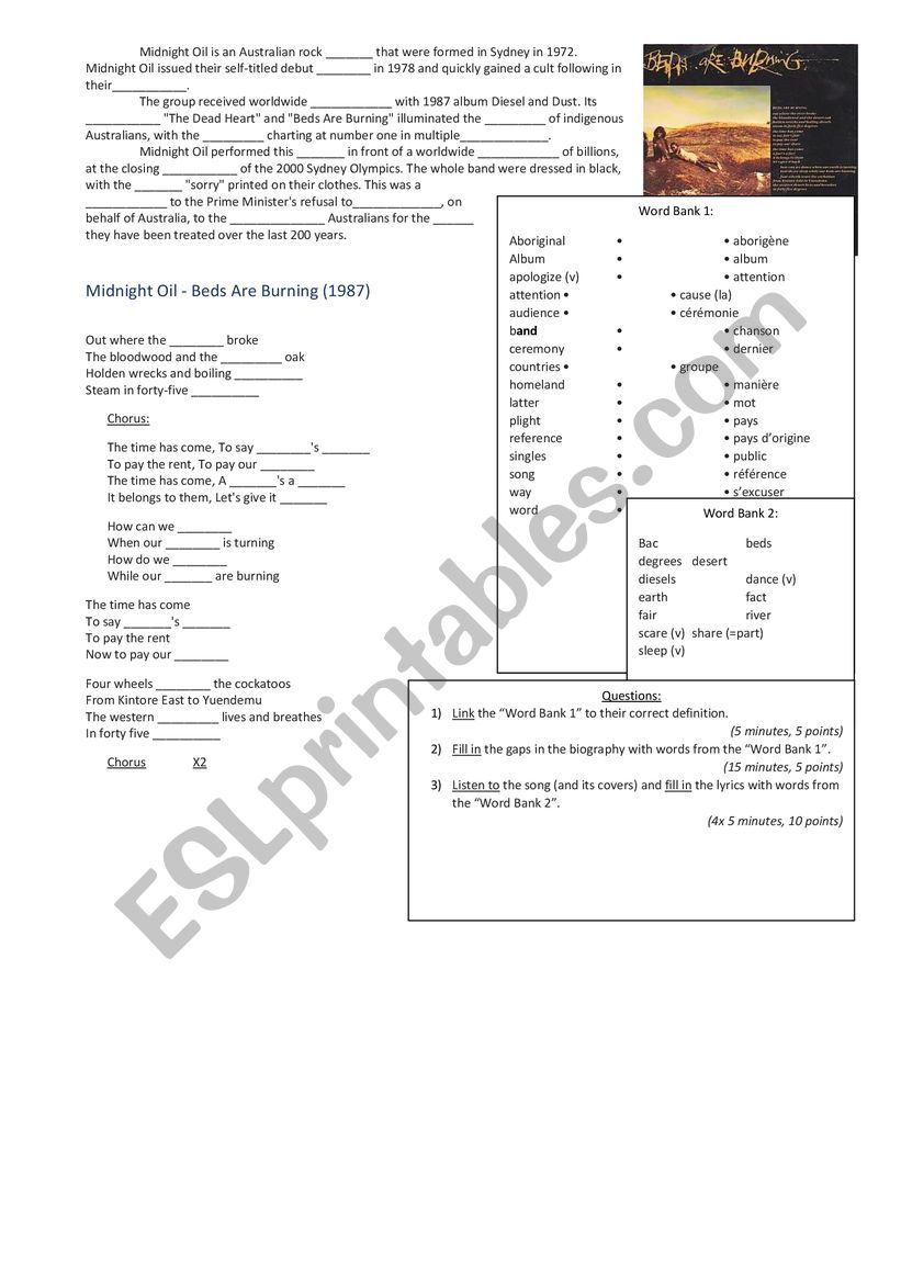 Midnight OilÃ¯Â¿Â½s Beds are burning gap filler