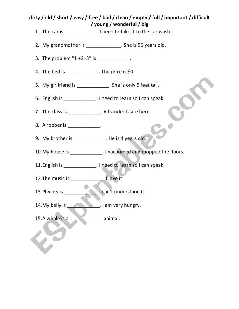 Adjectives worksheet worksheet