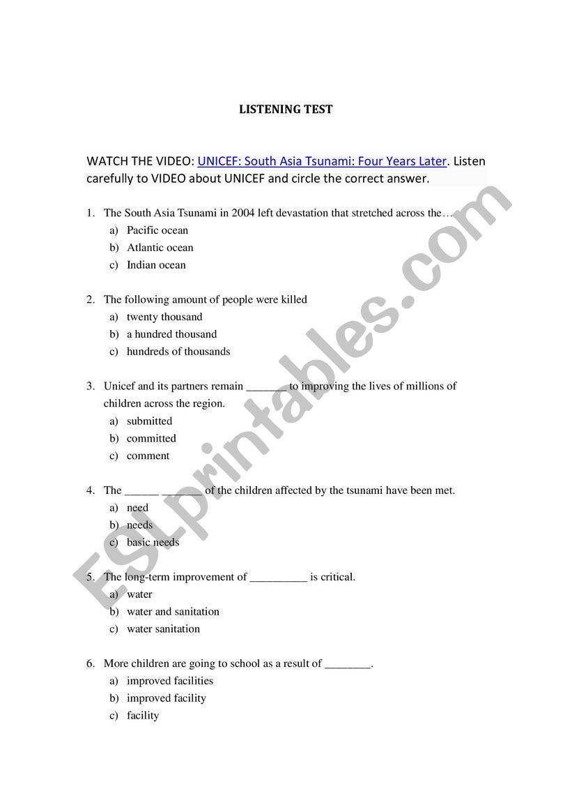 LISTENING TEST worksheet