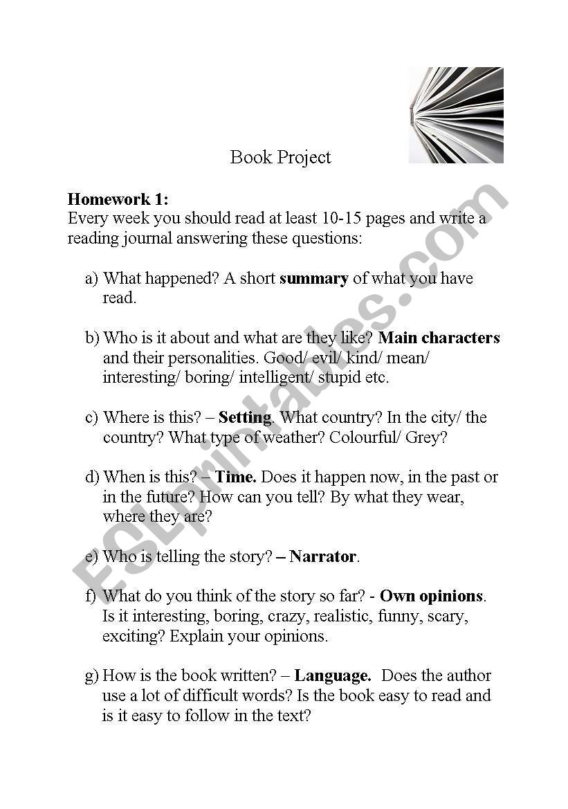 Book project worksheet