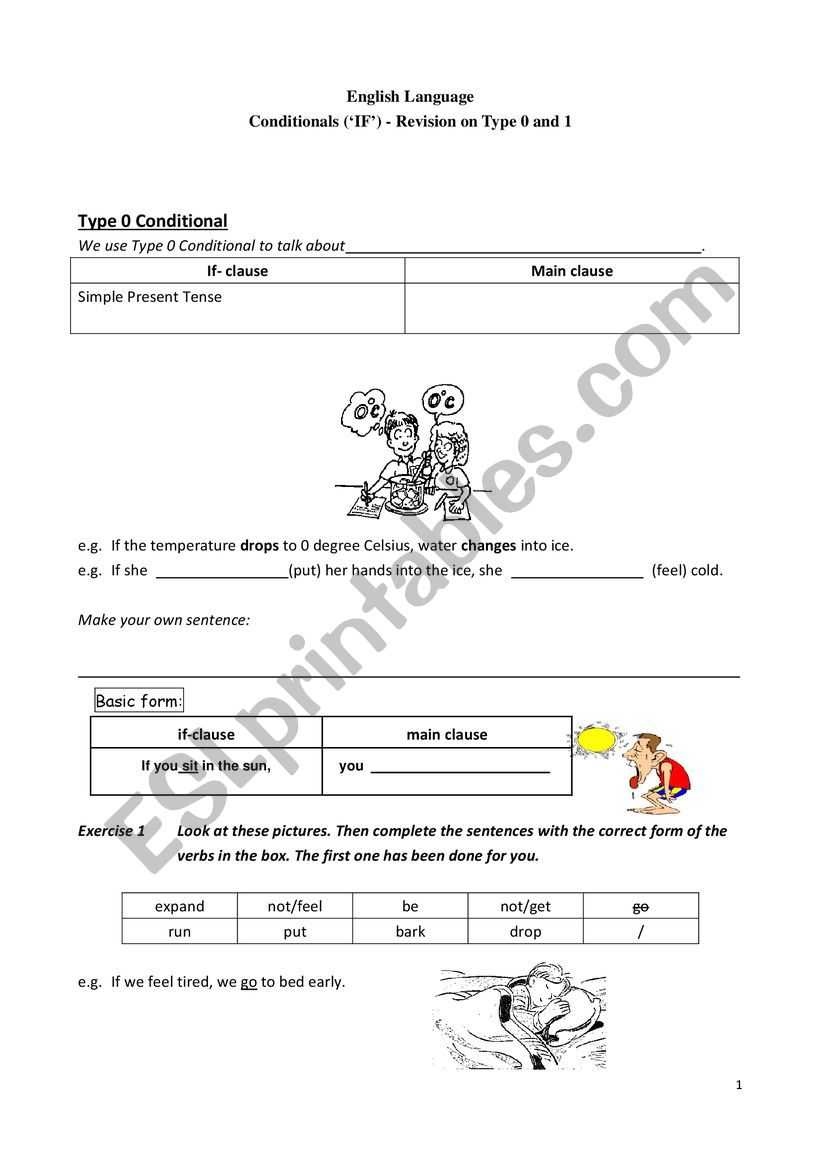 Conditionals Type 0 and 1 worksheet