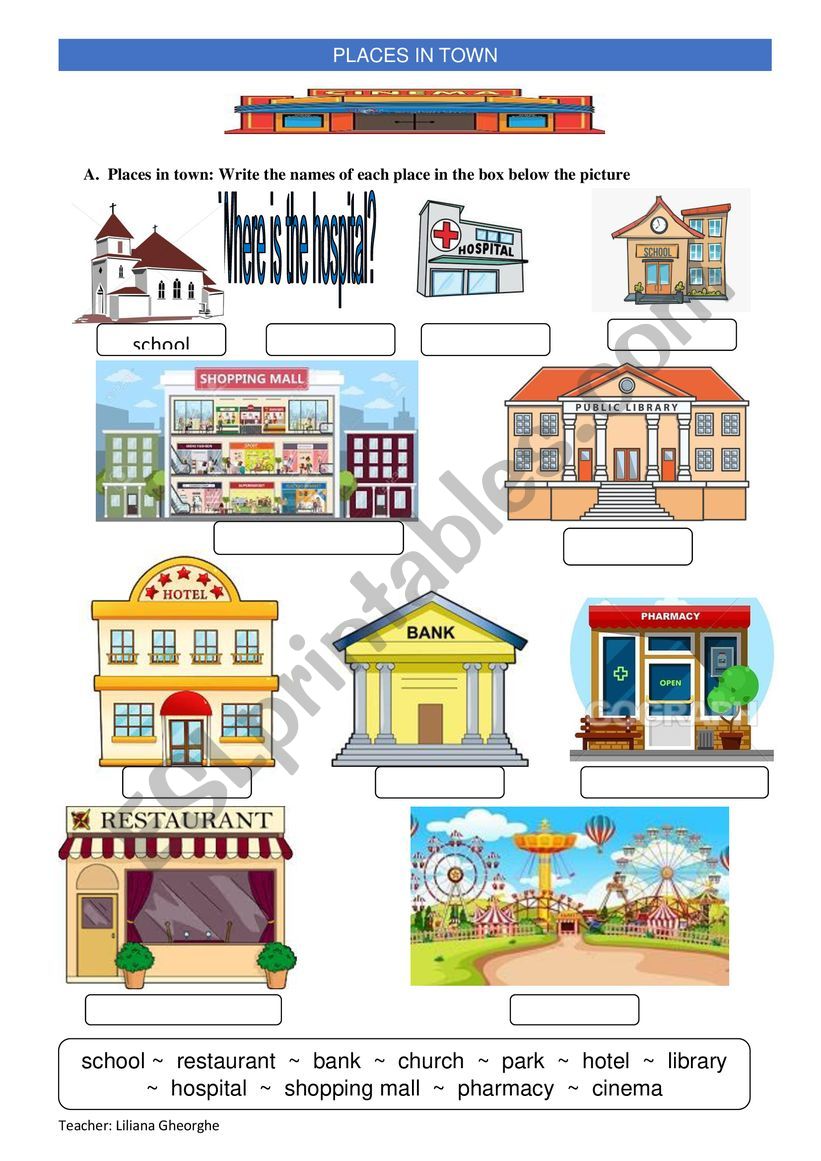 Places in town worksheet