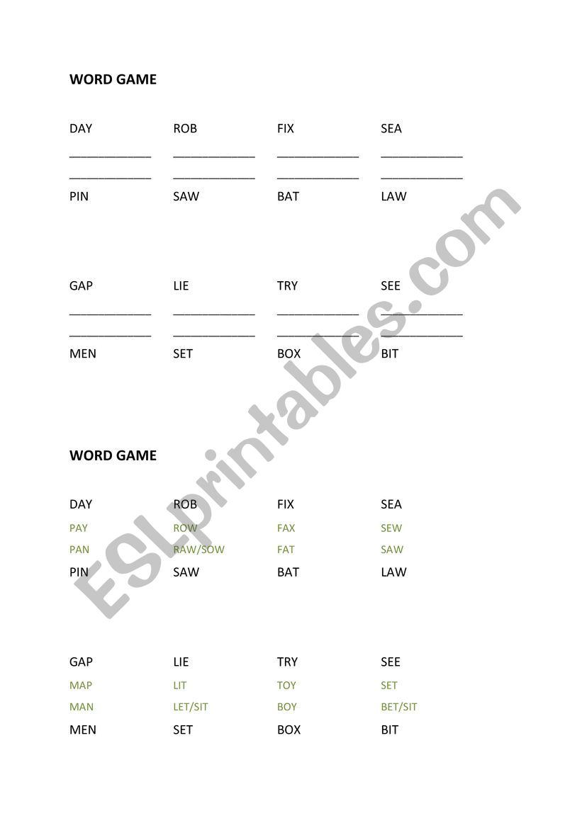 word game worksheet