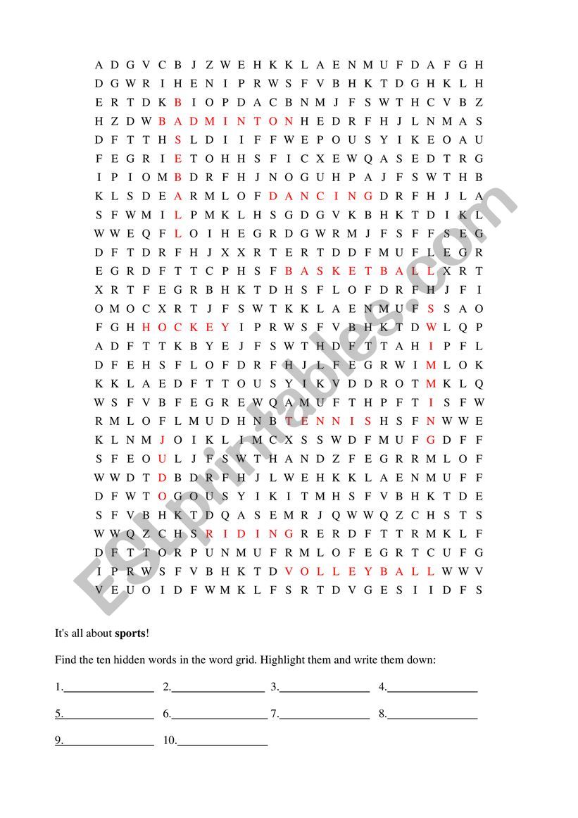 Sports maze worksheet