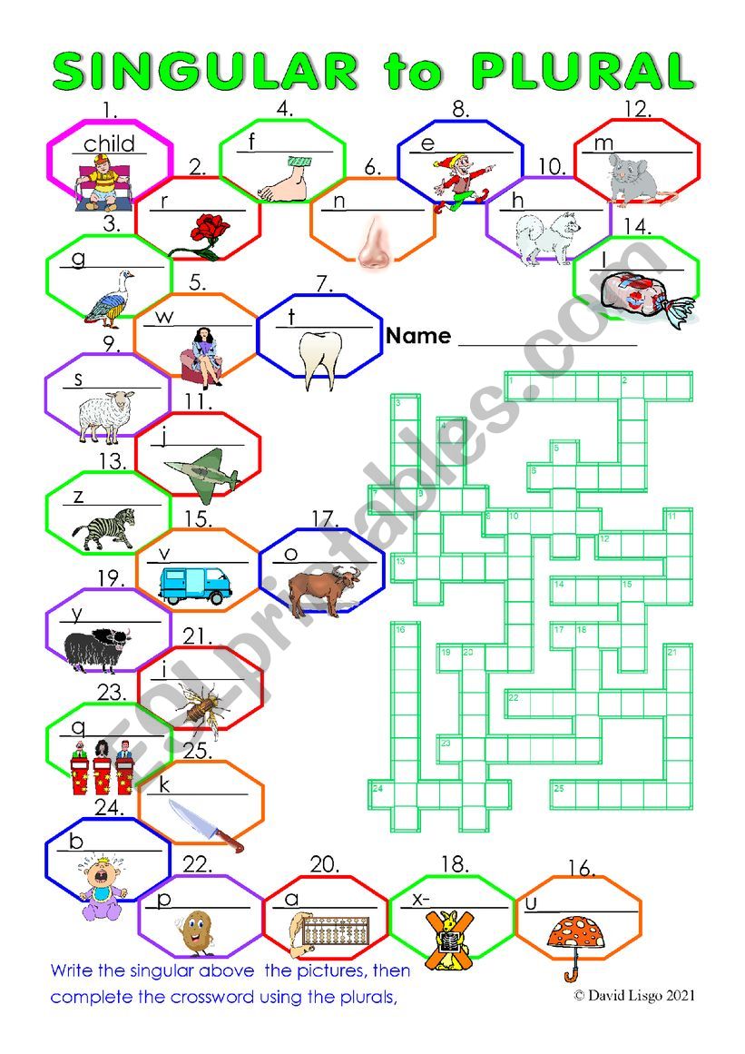 Singular to Plural Crossword with Key